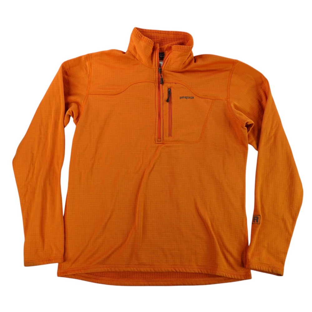 Patagonia R1 Pullover Mens L Orange Grid Fleece 1/2 Zip Polartec 40107 Mango